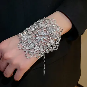 Elegant silver intricate floral rhinestone cuff bracelet for formal evening gala events
