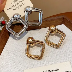 Orecchini a Bottone Minimalisti Geometrici a Rombo Ovale Con Perno in Argento Sterling 925 Oro Argento Orecchini in Metallo per Donna