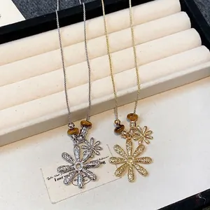 Elegant tiger eye bead flower necklaces in gold and silver finishes for stylish women