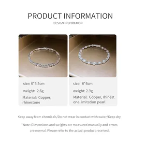 Especificaciones detalladas del producto para brazaletes con diamantes de imitación y perlas