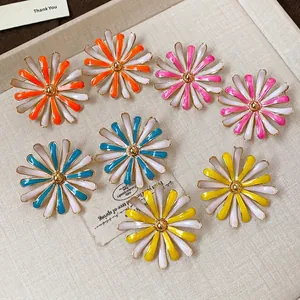 European Fashion Enamel Flower Stud Earrings With 925 Sterling Silver Earring Post For Women Sweet Daisy Floral Jewelry
