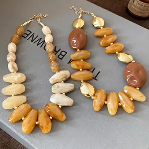 Vintage Maillard style irregular teardrop acrylic chunky necklace for women