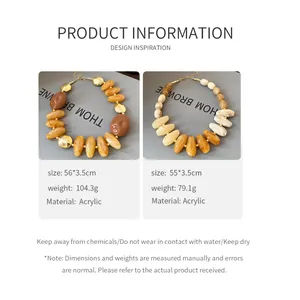 Detail view of Maillard style irregular acrylic bead necklace with specs.