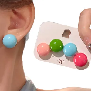 Colorful dopamine round stud earrings set for women with minimalist vibrant design