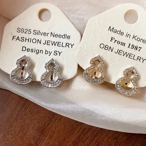 Elegant 18k gold plated zircon gourd ear clips for women, no ear piercings needed.