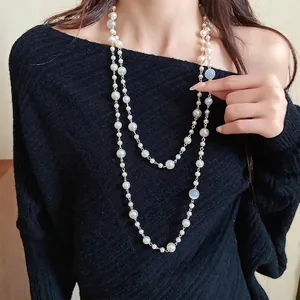 Französischer Vintage Zweischichtige Perlenkette Für Damen Mit Künstlichen Perlen Und Katzenaugenstein Vergoldeter Eleganter Schmuck