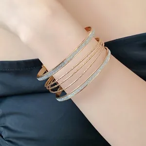 Elegant multi-layer rose gold metal bangle with glitter finish for fashion jewelry set