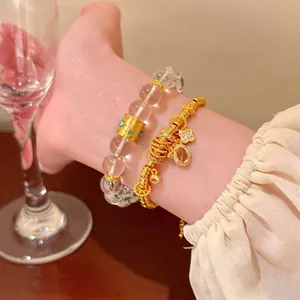 New Chinese Style Luxury Zircon Flower Bracelet For Women Gold Plated Copper Transparent Beads Elegant Temperament Jewelry