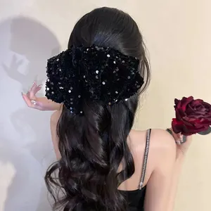 Eleganter Mehrlagiger Haarschleifen-Clip Aus Netzstoff Mit Pailletten Für Damen Große Schleife Federclip Haarschmuck Hochzeit Party Haarspange