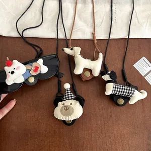 Handgefertigte Leder Stoff Dackel Anhänger Halskette Süße Tiere Hund Brillenhalter Kette Mode Schmuck Für Damen
