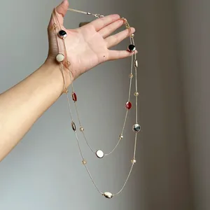 Vintage Luxus Doppelstöckig Kette Gold Legierung Rund Öltropf Emaille Glasperlen Choker Für Damen Schmuck Geschenk