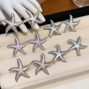 Seaside Vacation Style Starfish Stud Earrings With Silver Earring Post Enamel Sea Star Ear Studs Elegant Alloy Jewelry For Women