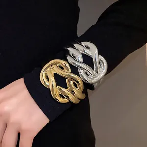 Unique vintage style wide cross horseshoe buckle acrylic bangle bracelets in gold and silver