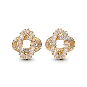 18k gold plated intertwined stud earrings with sparkling cubic zirconia stones