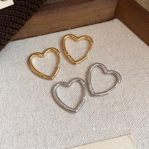 Minimalist Glossy Heart Stud Earrings For Women Copper 925 Sterling Silver Post Gold Silver Hoop Earrings Ins Style Jewelry