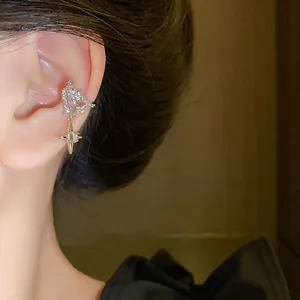 Fashion Alloy Rhinestone Star Ear Bone Clip No Piercing Korean Style Elegant Star Dainty Earrings For Women Jewelry Gift