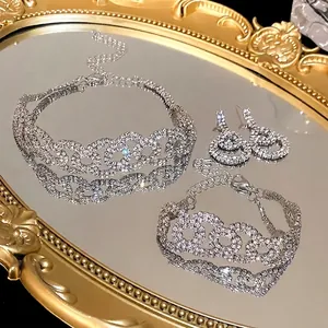 Luxury Alloy Round Rhinestone Hoop Earrings 925 Sterling Silver Earring Post Geometric Dangle Earrings Wedding Jewelry Women