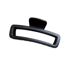 Pince à cheveux rectangulaire noire mate en acrylique pour cheveux épais