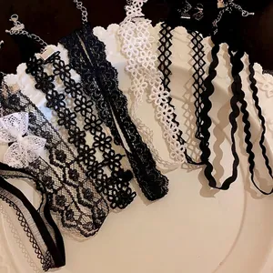 Elegant Lace Mesh Choker Necklace For Women Gothic Bowknot Floral Neck Chain Aesthetic Minimalist Handmade Cloth Choker Jewelry Gift