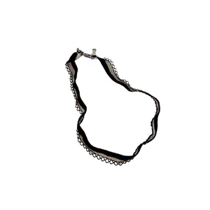 Elegant black mesh lace choker necklace for women with a delicate gold-tone metal clasp closure