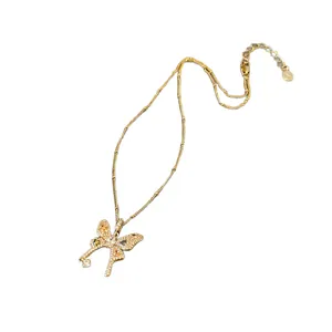 Elegant gold-plated butterfly pendant necklace with sparkling colorful zircon crystals