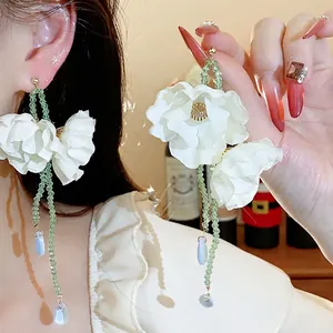Sweet Fabric Flower Tassel Drop Earrings With 925 Sterling Silver Earring Post Light Luxury Handmade Floral Beaded Earrings For Women