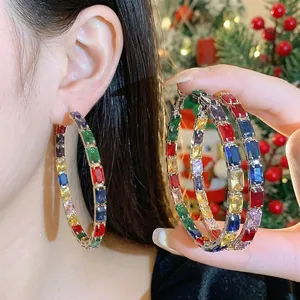 Luxus Mehrfarbig Zirkonia Geometrische Ohrringe Für Damen 925 Sterling Silber Post Gold Silber Vergoldete Kupfer Ohrringe