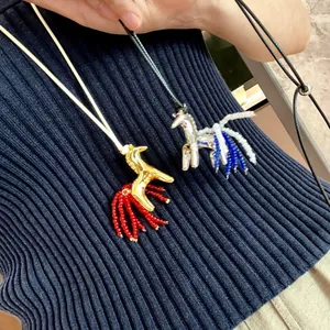 Vintage Alloy Pony Pendant Necklace With Beaded Tassel Wax Rope Long Sweater Chain Ethnic Fashion Jewelry Gift For Women