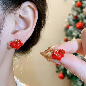 Red Enamel Horse Stud Earrings With 925 Sterling Silver Earring Post Cute Zodiac Animal Wing Earrings For Women Fashion Jewelry Gift