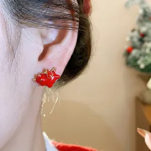 Elegant red enamel horse stud earrings with s925 silver needle for Lunar New Year