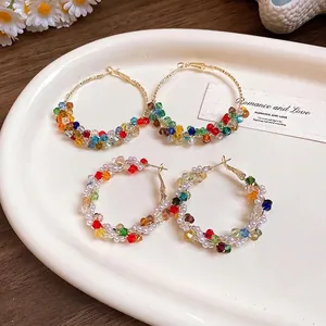 Orecchini a Cerchio Avvolti in Perle Artificiali e Perline di Vetro Colorate Fatti a Mano Con Perno in Argento per Donna Gioielli Stile Dopamina