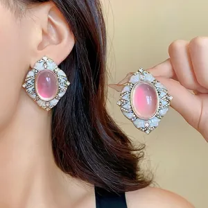 Orecchini a Bottone Geometrici Vintage a Goccia d'Acqua Con Perno in Argento Sterling 925 Lega Rosa Oro Donna Gioielli