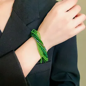 Copper Zirconia Inlaid Multilayer Wrap Bracelet Chic Artificial Crystal Seed Beads Floral Hand Chain For Women Fashion Jewelry