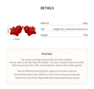 Red enamel horse stud earrings detail showing material, size, and 925 silver needle info