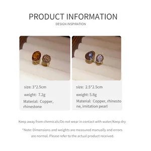 Product information card for vintage oval rhinestone open rings showing sizes and materials.