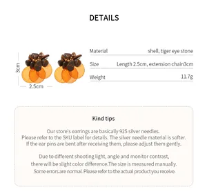 Detailed info for vintage shell and tiger eye stone stud earrings with 925 silver needles