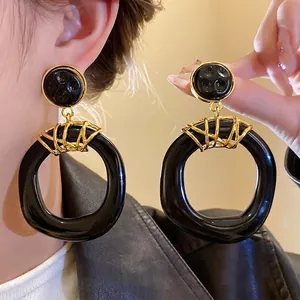 Orecchini Pendenti in Resina Irregolare Vintage Con Perno in Argento Sterling 925 Gioielli in Lega Oro Nero da Donna