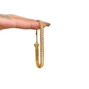 Elegant gold plated cubic zirconia tennis bracelet with retro snake link design