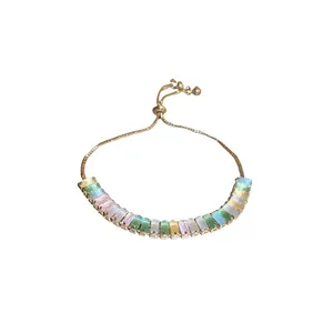 Korean style fashion colorful baguette zircon bracelet with adjustable gold chain for women