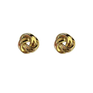 Elegant gold intertwined knot stud earrings featuring a French vintage minimalist metal design