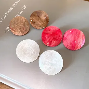 French Minimalist Round Acrylic Stud Earrings With 925 Sterling Silver Post Marble Pattern Glitter Fashion Jewelry For Women