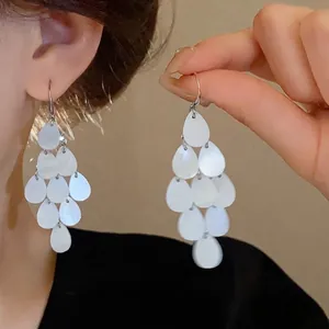 Korean Ins Waterdrop Tassel Drop Earrings For Women Elegant Alloy Freshwater Shell Jewelry With 925 Sterling Silver Post