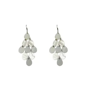 Elegant Korean style white shell teardrop fringe earrings for fashionable women accessories