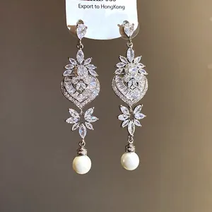 Orecchini Con Perno in Argento Sterling 925 Rame Cuore Foglia Traforati Strass e Perle Artificiali Pendenti Per Donna