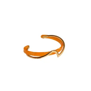 Bracciale rigido aperto a due strati in placcato oro e acrilico arancione da donna