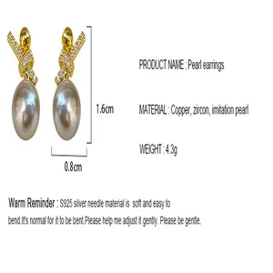 Detailed size and material specifications for elegant gold plated zircon pearl earrings