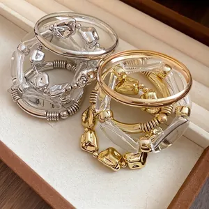 Metal Acrylic Irregular Geometric Bracelets Simple Vintage Bangles For Women Niche Unique Design Hand Jewelry Gift