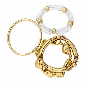 Elegant minimalist retro 4-piece gold and acrylic geometric bracelet set for women