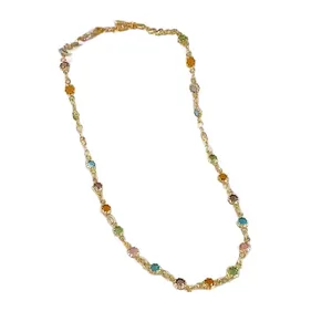 Elegant 14K gold plated necklace featuring vibrant colorful zircon flower pendants
