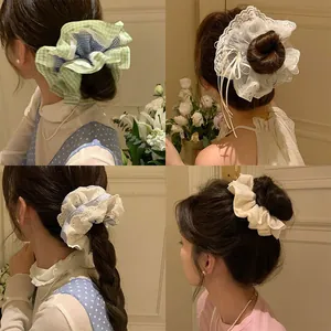 Korean Style Fabric Lace Edge Hair Tie Floral Handmade Scrunchie For Women Fashion Simple Sweet Hair Accessories